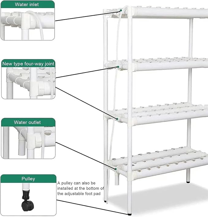 Hydroponic Growing Kits 4 Layers 108 Plant Sites Hydroponic Growing System Home Indoor Planting Kit with Water Pump Pump Timer &amp Pulley Foot Hydroponic Grow Kit for Men Women-//