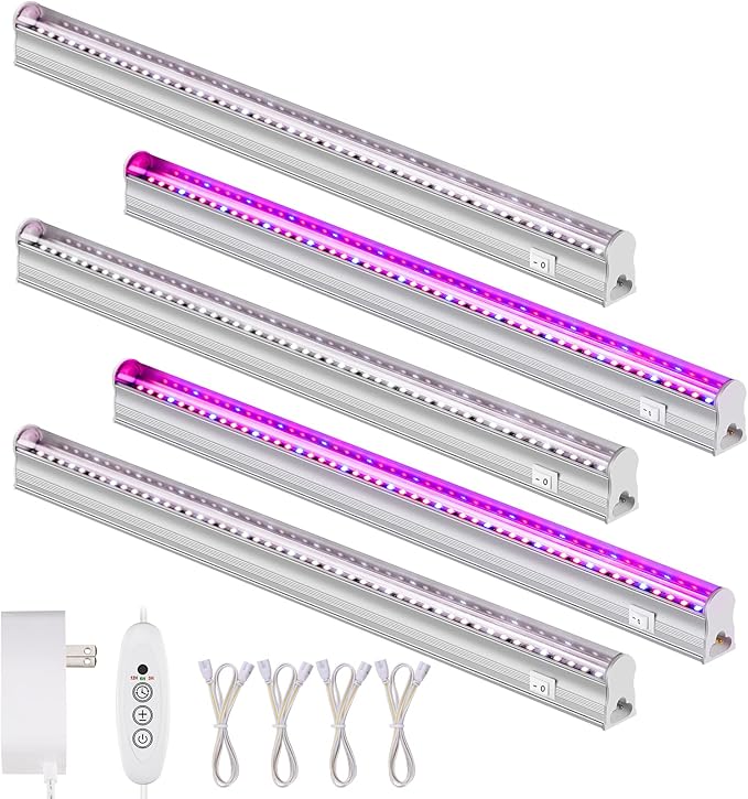 LED Plant Grow Light Strips - Anpro Grow Lights for Indoor Plants with Separate Switch 5 x 10W Auto On &amp Off Timer 4 Dimmable Levels T5 Plant Lights(16.5 Inches) Plug and Play 5-Pack
