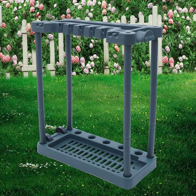 Garden Tool Organizer Rolling Garden Tool Storage Rack Tower with 2 Wheels Heavy Duty Garden Tool StandUp to 40 Long-Handled Tools/Rakes/Brooms for Indoor and Outdoor