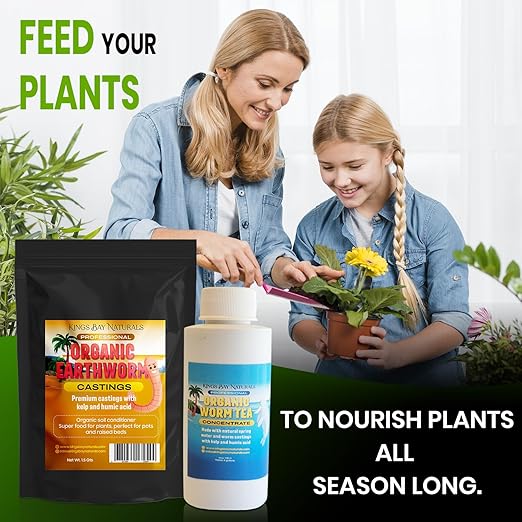 Premium Organic Worm Castings &amp Worm Tea – 1.5 QTS Worm Castings with Kelp &amp Humic Acid + 4 oz Worm Tea – Natural Soil Fertilizer for Indoor &amp Outdoor Gardens Vegetables Flowers &amp Tr