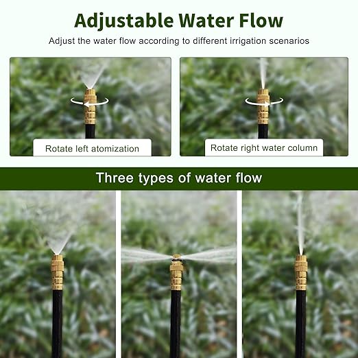 60FT Drip Irrigation System Automatic Garden Watering Kit with 360° Bendable Hose &amp 20 Adjustable Nozzles Water Pressure Powered Sprinkler System for Greenhouse Lawn GardenYard &amp Plants
