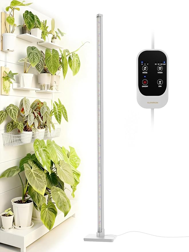GLOWRIUM Grow Lights for Indoor Plants 36W Vertical Plant Grow Lights with Auto-Timer Full Spectrum LED Standing Plant Grow Light 3 Light Modes 6-Level Dimmable (60 in(Silver))