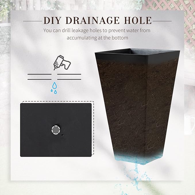 Set of 3 Tall with Drainage Hole 28 Outdoor Flower Pots Indoor for Porch Patio and Deck Black