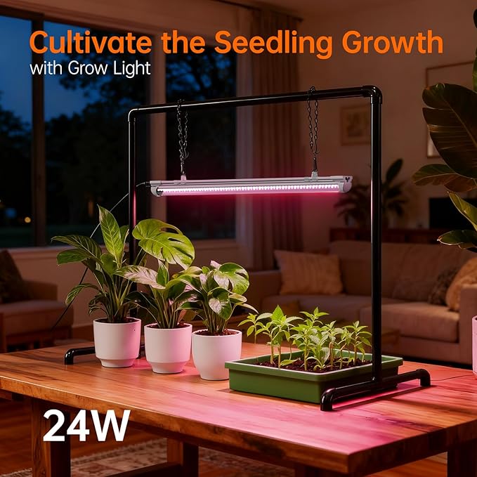 Bstrip Grow Light Stand 2ft 24W Grow Light for Indoor Growing Full Spectrum LED Plant Light for Seed Starting Height Adjustable Large 29.5 L x 18.3 W x 26.0 H