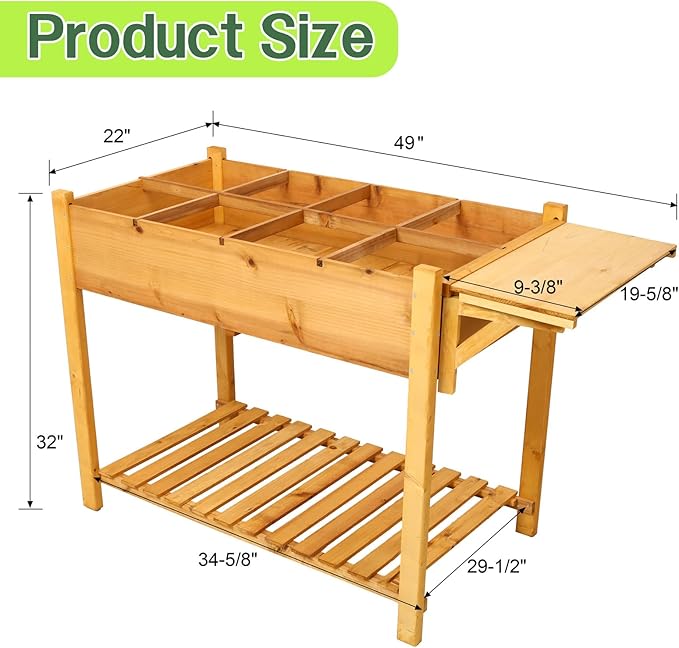 8 Pockets Horticulture Raised Garden Bed Elevated Wood Planter Box Stand with Foldable Side Table and Storage Shelf for Herb/Vegetables/Flowers (49 L x22 W x32 H)