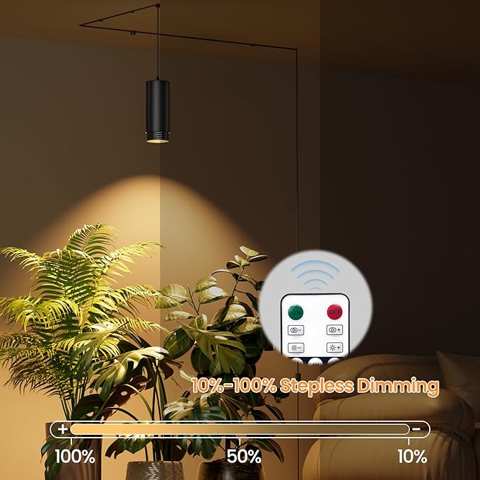 Zoomable Remote Pendant Grow Lights with Auto On/Off Timer 30W Full Spectrum LED Plant Light 2700K-6000K Dimmable Plug in Hanging Lights for Indoor Plants 20FT Power Cord Black