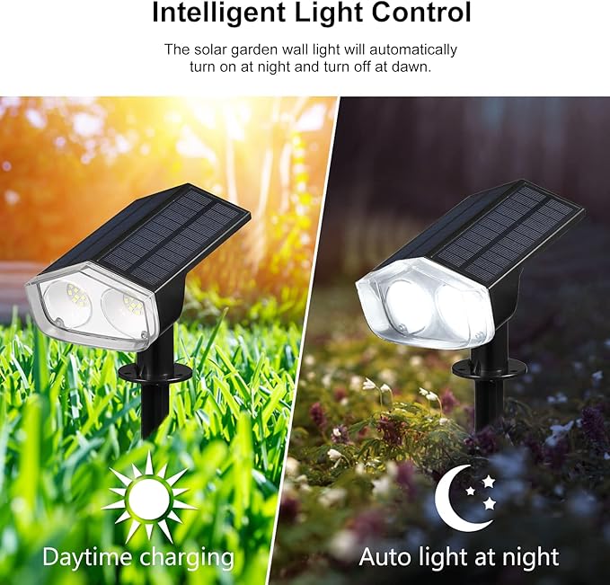 Dual Solar Panels Outdoor 24 LED Solar Landscape Spotlights IP67 for Garden Fence with Monocrystalline Silicon 6-24 Hours Working Time