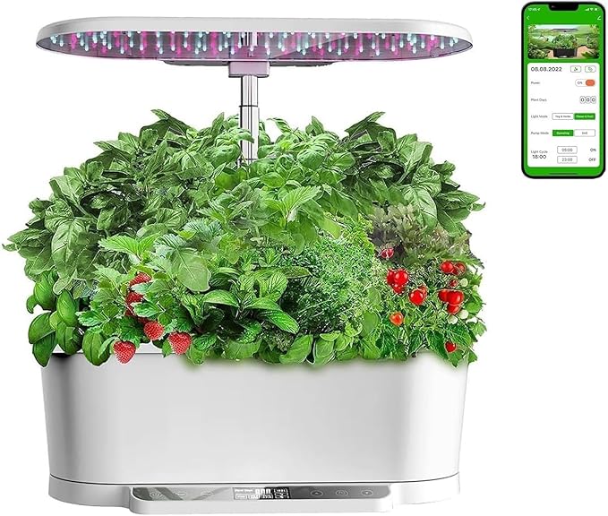 Hydroponics Growing System Indoor Garden Herb Garden Kit Indoor with LED Grow Light Quiet Smart Water Pump Hydroponic Planter for Home Kitchen Office(White)