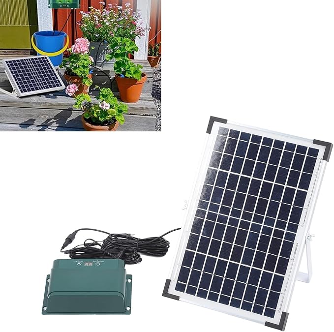 Solar Automatic Drip Irrigation Kit 18V 10W Polycrystalline Silicon Solar Powered Auto Watering Gardening System for Indoor Outdoor Plants Gardens Balconies Terraces