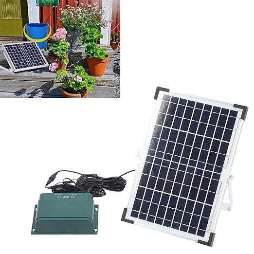 Solar Automatic Drip Irrigation Kit 18V 10W Polycrystalline Silicon System for Indoor Outdoor - Portable Watering Adjustable Timer Self Automatic Gardening