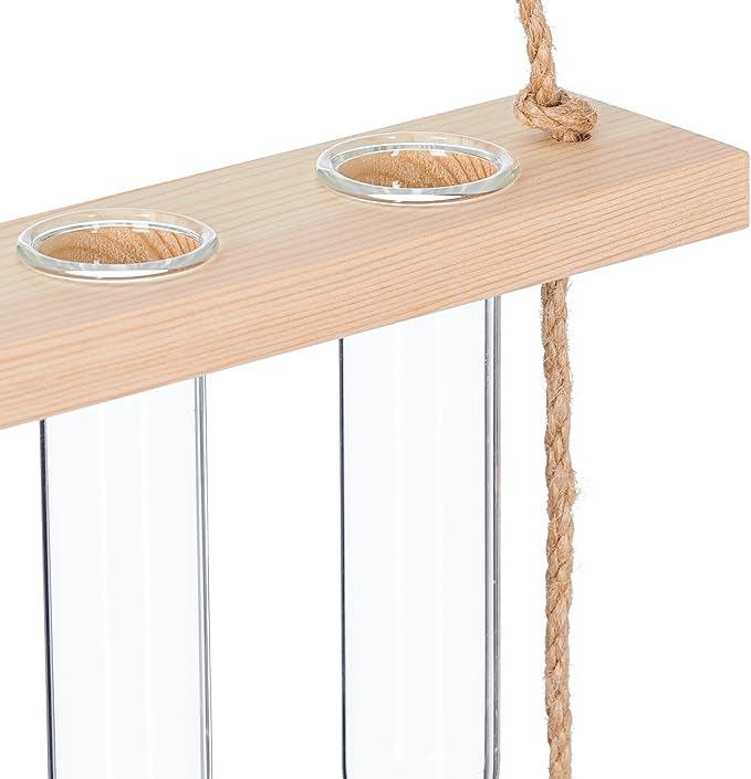 Relaxdays Plant Propagation Station Hanging Test Tube Vases with Wooden Shelf Hydroponics 3 Tier Natural/Clear
