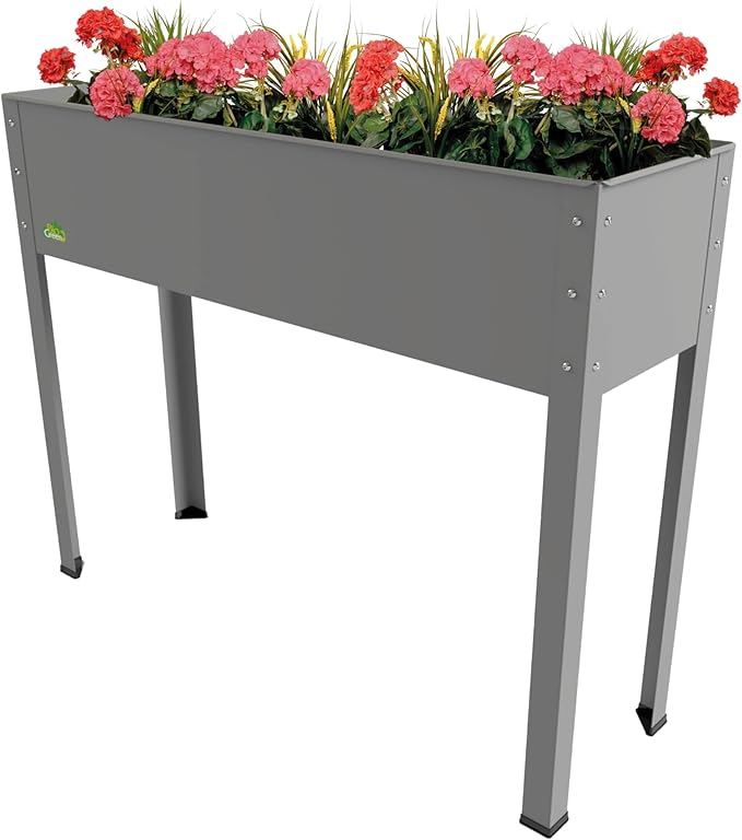 Bio Green Metal Raised Garden Bed Freising-XL with Drainage I Large Galvanized &amp Powder-Coated Outdoor Planter Box with Legs for Herb Garden Flowers Vegetables Patio I 40x12x31.5 inch Anthraci