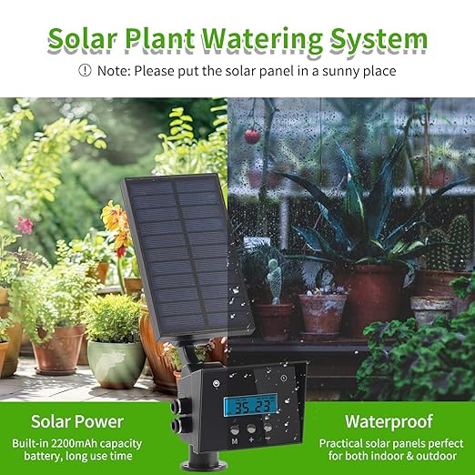 Solar Drip Irrigation System Automatic Irrigation System for Outdoor Gardening2200mA Battery and rain Sensing Functionfor courtyards Balconies Gardens 10 Potted Plants
