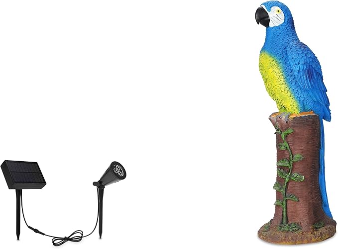 Techko Decorative Blue Parrot Outdoor Garden Statue Waterproof Solar LED Spotlight Tropical Tiki Decor