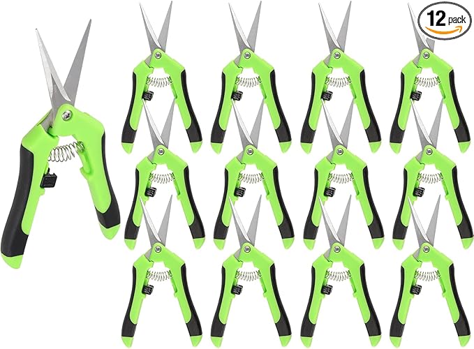 JEUIHAU 12 Pack 6.5 InchesPruning Shears Trimming Scissors Gardening Hand Pruning Shears with Straight Tip Stainless Steel Blades Micro Tip Pruning Snips for Trimming Garden Herb Plant Flower Green