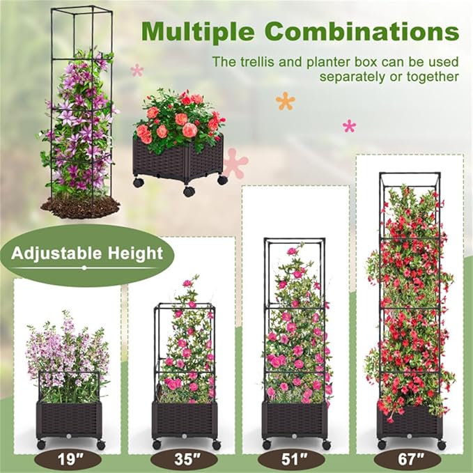 67inch Planter with Trellis Raised Garden Bed for Vine Climbing Plants Flowers Raised Bed Trellis Planter Box with Trellis for Outdoor Vine Climbing Plants Flowers Plant Stand with Climbing Racks