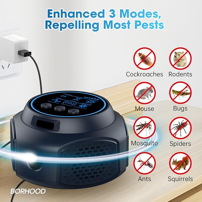 Ultrasonic Pest Repellent Plug Indoor Mouse Traps for Home Mouse Repellent Ultrasonic Device Rodent Repeller Ultrasonic Plug in Pest Control for Rat Mice Roach Spider Ant Bug Squirrel Black 1 Pack