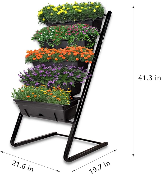 4ft Raised Garden Bed Vertical Garden Freestanding Elevated Planter with 5 Container Boxes for Patio Balcony Flowers Indoor Outdoor Black