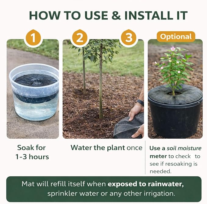 SteadySpring(R) Smart 30+Day Watering Mat Auto Refills with Rain for Tomato Plants Peppers Veggies Perennials Annuals in 1-2 Gallon Containers or with a 7 in to 10 in Root Ball (1)