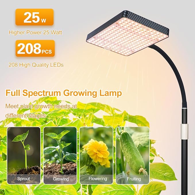 FECiDA 2026 Floor Lamp Grow Light Grow Lights with Stable Stand Base for Indoor Plants Bonsai Tree 4/8/12/16/20 Hr Timer 25 Watt Power Draw NO Need Adapter 40-76 Height Adjustable