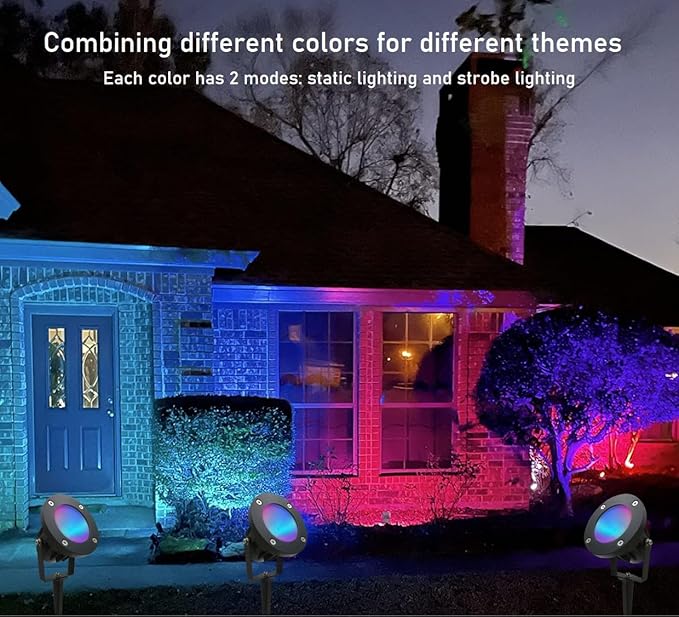 25W Color LED Outdoor Landscape Spotlight with Strobe Lighting - Waterproof RGB Spot Lights for Yard Tree House Halloween Christmas Dual Mode 120V 25W