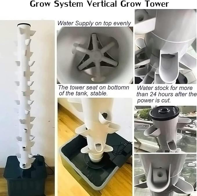 Hydroponics Tower - Hydroponics Growing for Indoor Fruits and Vegetables - Aeroponic Tower with Hydrating Pump Timer Adapter Seeding