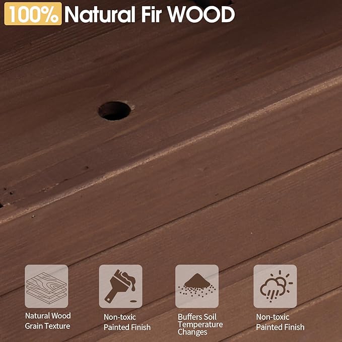 VINGLI Raised Garden Bed with Trellis &amp Hanging Roof Wooden Garden Bed Outdoor Planter Box for Yard Garden Balcony (Carbonized Wood Color Medium)