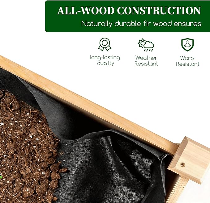 Wood Raised Garden Bed 72x24x30in Elevated Wooden Planter Box with Legs Standing Growing Bed for Backyard Patio Balcony with Bed Liner 200 Pound Capacity