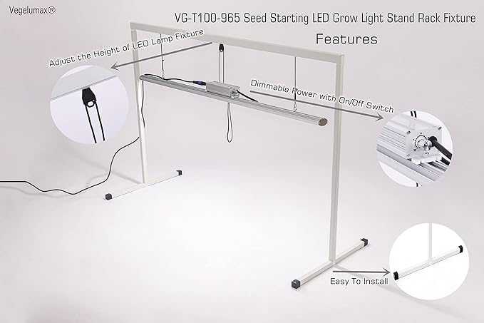 LED Grow Light Lamp Stand for Plant Seedling Germination Vege Flower GrowthFull Spectrum CRI 90+ White Light CCT 6500KIsolated Dimming Power with On/Off SwitchHeight Adjustable100W4FT