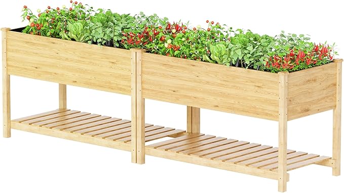 Kullavik 2 pcs Raised Garden Bed with LegsOutdoor Elevated Cedar Wood Planter Box with Storage Shelf for Vegetables/Flowers/Herbs in Balcony/Backyard/Patio220lb Capacity-Natural