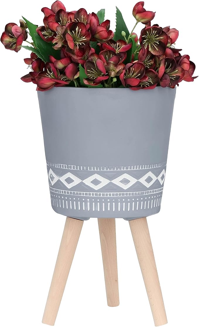 S2 1012 Diamond Planter W Wood Legs Gray (KD)