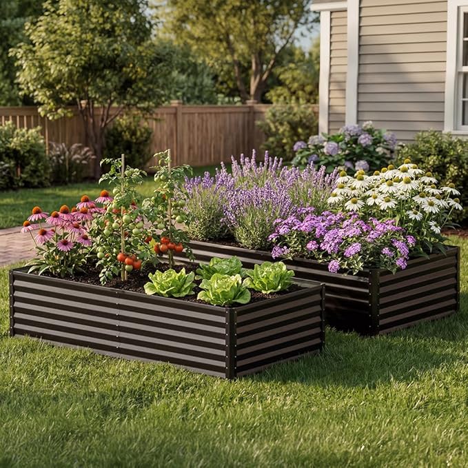 COMHOMA Galvanized Raised Garden BedLarge Metal Planter Box for Outdoor VegetablesCorrugated Steel Herbed Plants ContainerExtra Deep Gardeners Kits with Open Bottom (2 8x4x2FT)
