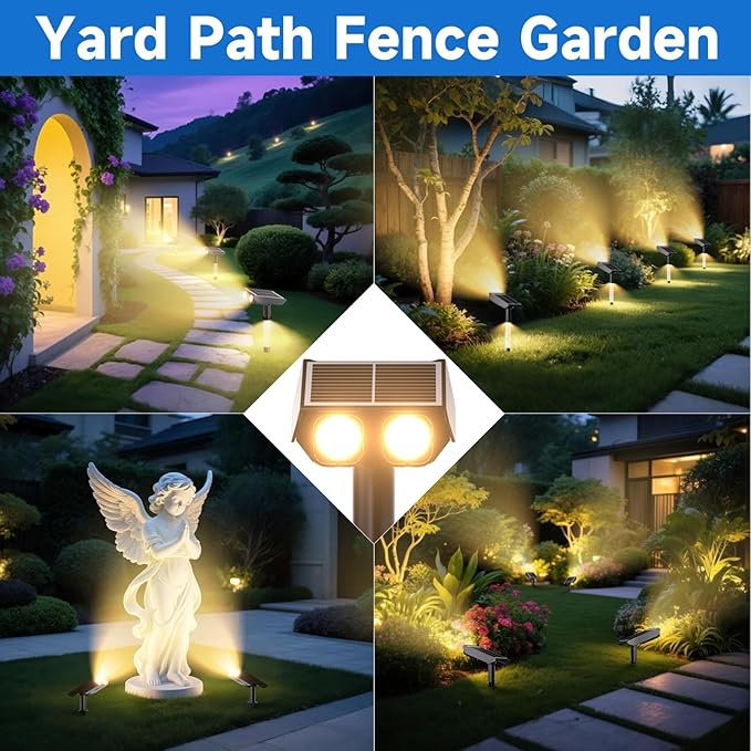 Solar Spot Lights Outdoor Adjustable Beam &amp PC Light Guide Column 6 Pack Solar Lights Outdoor Waterproof IP65 2 Modes &amp Auto On/Off Landscape Spotlights for Garden Yard Pathway Tree (Warm