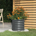 Anthracite Round Metal Planter 15.7 x 14.2 in Powder-Coated Steel Garden Pot Elevated Planter Box for Balcony Patio Indoor Outdoor