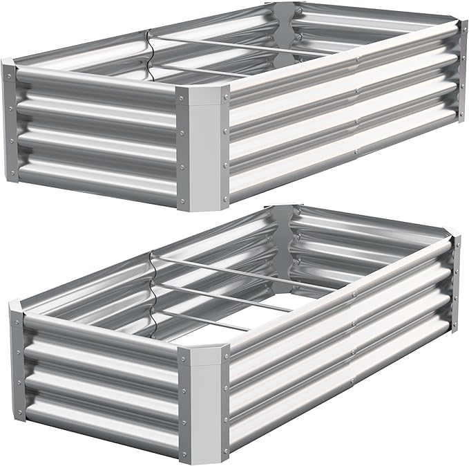 Galvanized Raised Garden BedOutdoor Planter Box Metal Patio Kit Planting Bed for Vegetables Flowers Herb (Galvanized 4x2x1ft-2p)