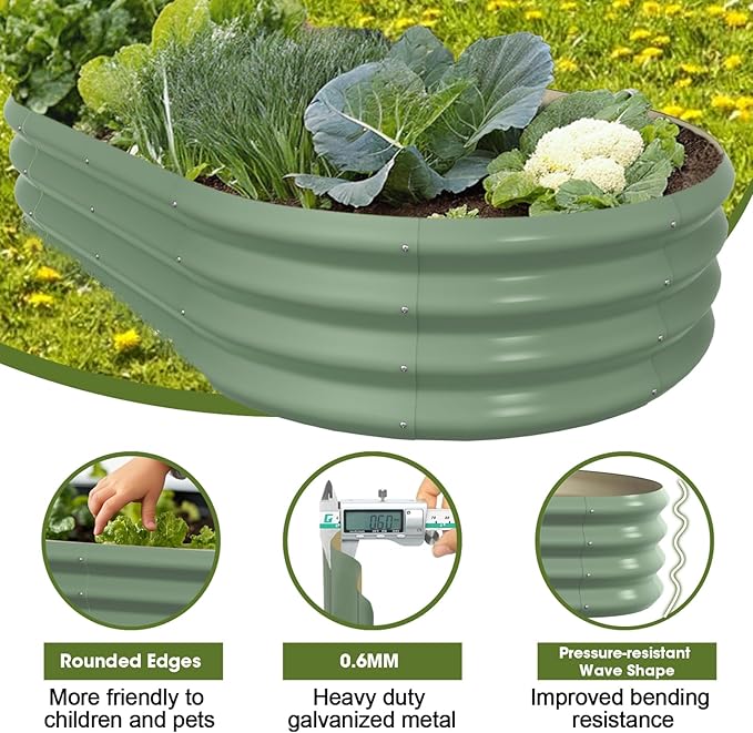 5x3x1ft Oval Galvanized Raised Garden Bed Outdoor 9-in-1 Large Metal Modular Planter Box Raised Beds for GardeningVegetablesFruitsFlowers &amp Herbs (Green)