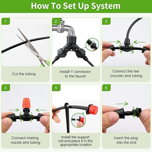 Locked - Connect Drip Irrigation Kit 98ft Garden Drip Irrigation System Automatic Micro Watering System with 4/7 inch Tubing Hose with Misting Nozzle Emitters for Garden Bed Patio Greenhouse