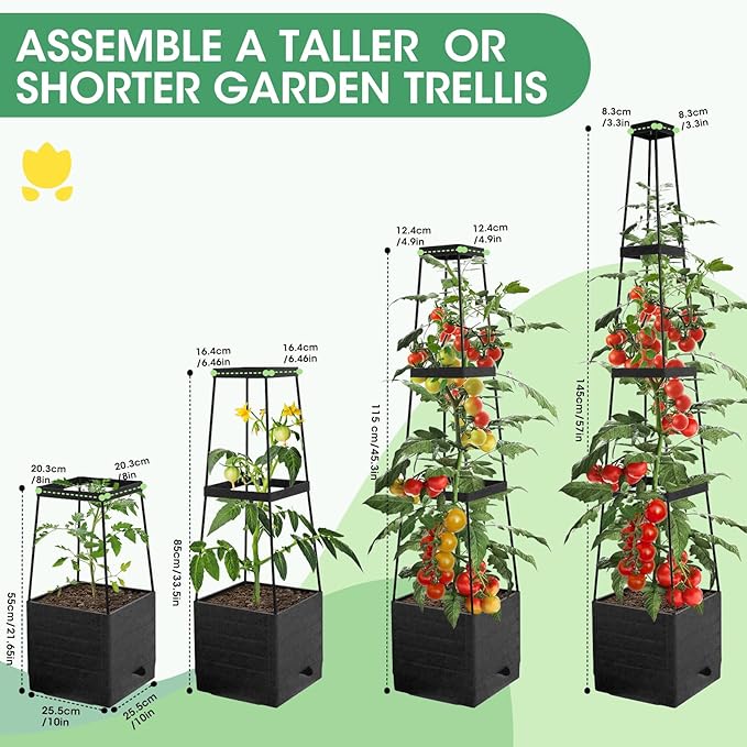 MQFORU 2Pack Raised Garden Bed Planter Boxes with Trellis 57 Self-Watering Tomato Planter Boxes with Trellis for Climbing Vegetable and Plants Tomato Cage for Indoor Outdoor Use