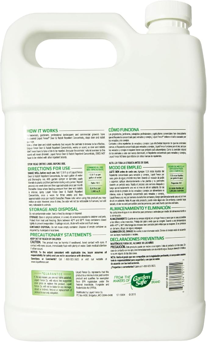 Liquid Fence Deer And Rabbit Repellent Concentrate Apply Year-Round 1 Gallon