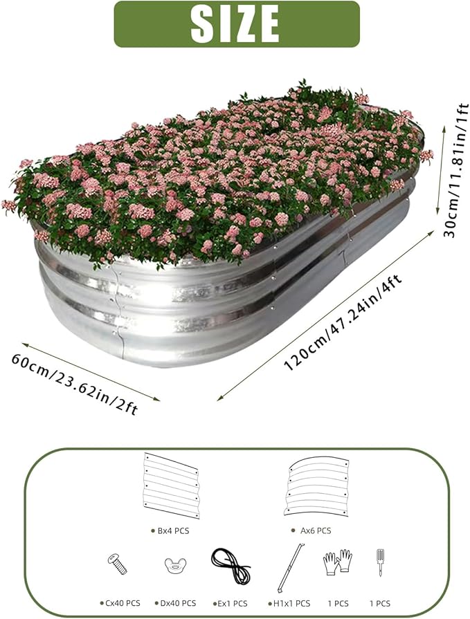 Raised Garden Bed Raised Beds for Gardening Outdoor for Vegetables and Flowers Ground Planter Box Galvanized Metal Planter Grow Garden Box4x2x1ft