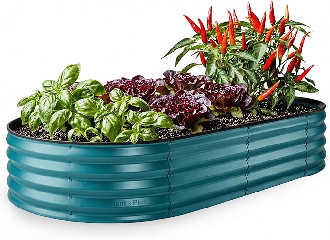 Plant &amp Plot Galvanized Raised Garden Beds Outdoor // 6×3×1 ft Planter Raised Beds for Gardening Vegetables Flowers // Large Metal Garden Box // Patented Tool-Free Design (Turquoise)