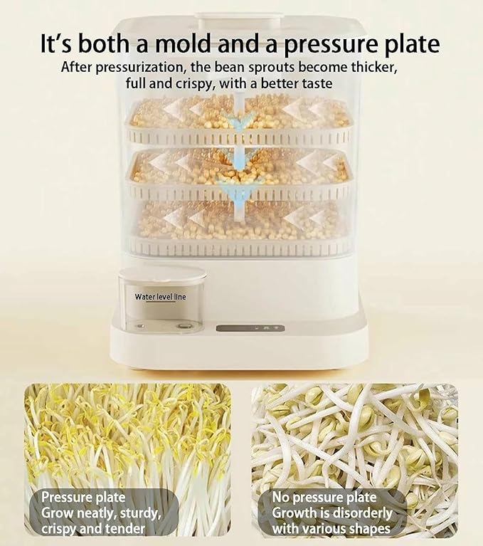 Smart Automatic Bean-Sprouts MachineWater-Circulation Sprayes 3 Layer Large Capacity Seed-Sprouter KitsLed Display Time 1.5l Water Tank Be