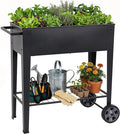 Elevated 32 Tall Raised Garden Bed with Legs and Wheels for Mobility Metal Planter Boxes Outdoor with Shelf Raised Bed for Gardening Vegetables/Herbs Backyard Patio Balcony Black