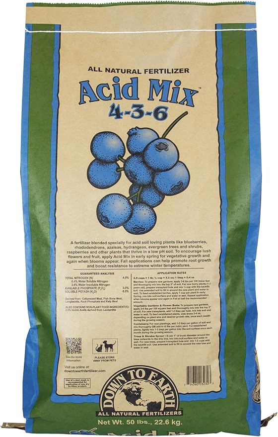 Down to Earth All Natural Fertilizers Acid Mix 4-3-6 50 lb Bag Plant Food for Blueberries Raspberries
