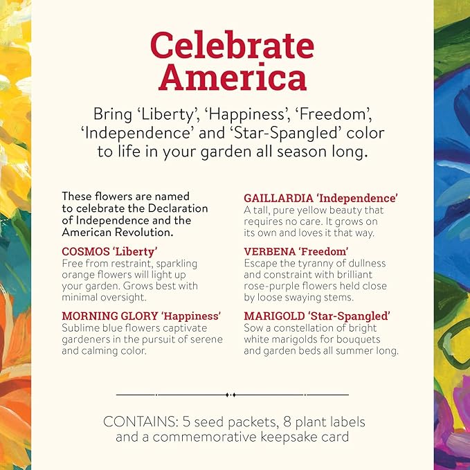 Burpee 'The Declaration Bouquet' Seed Collection – 5 Seed Flower Varieties Celebrating The Declaration of Independence and The American Revolution with Plant Labels &amp a Commemorative Keepsake Card