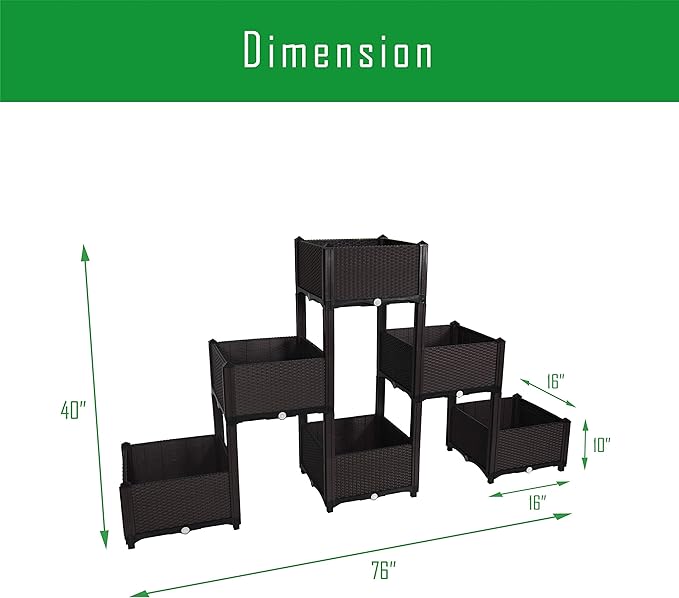 D'vine Dev Planter Raised Beds - Elevated Garden Box with Drainage Plug Raised Garden Beds for Vegetable/Flower/Herb Outdoor Standing Beds Gardening Kit RGB-6