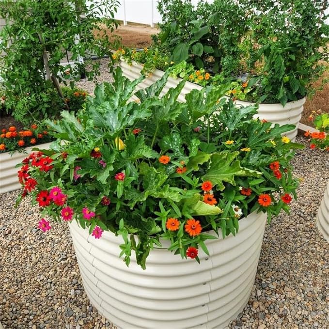 Vego garden 32 Tall 42 Round Raised Garden Bed Raised Bed Planter Box for Vegetables Flowers Patio-Pearl White