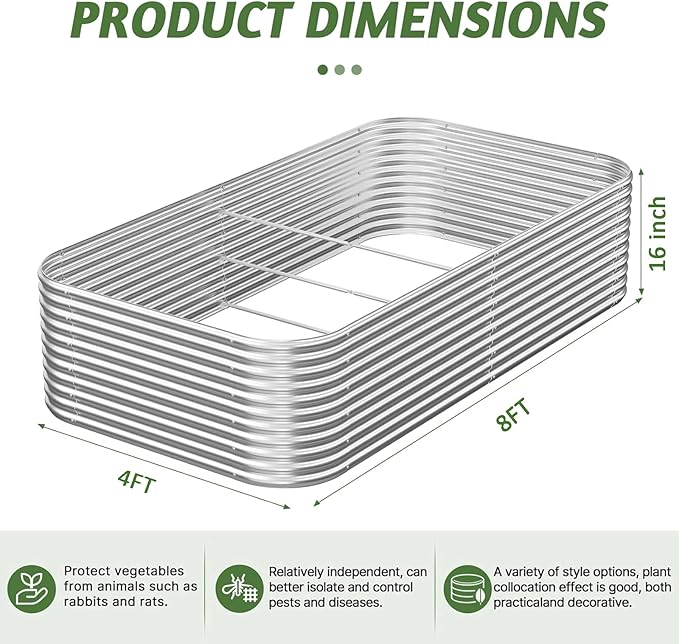 2 Pack Tall 8x4FT Corrugated Galvanized Steel Raised Garden Bed Outdoor Metal Above Ground Garden Bed for Vegetables and Flowers Raised Beds for Gardening