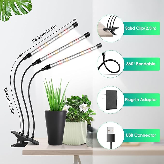 wolezek Grow Lights for Indoor Plants 2 Pack 6000K Full Spectrum Plant Lights Indoor White LED Plant Growing Lamp with Auto ON &amp Off Timer 6/12/16H 3 Modes 5-Level Dimmable Brightness