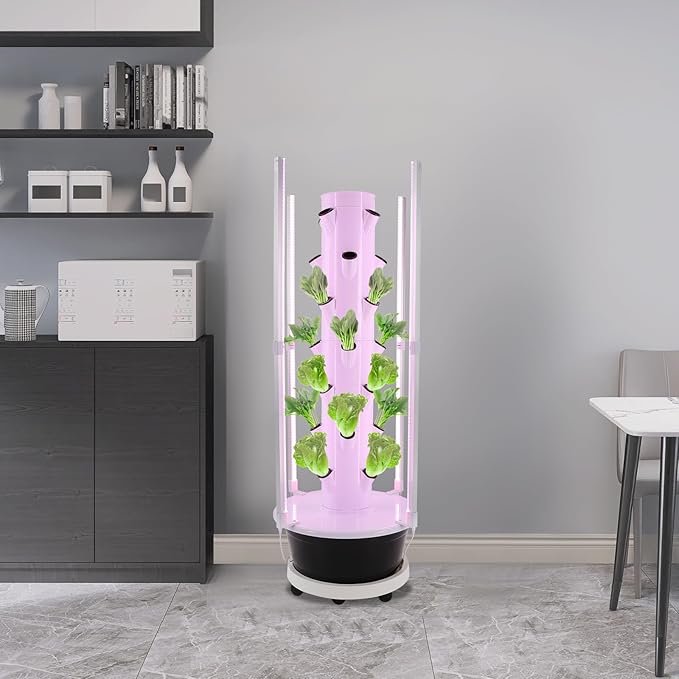 Indoor Hydroponic Grow Tower with LED Lights 7-Tier 28-Hole Vertical Garden System 8-Gal Self-Watering Tank &amp Timer for Herbs Lettuce Strawberries Space Saving Indoor Gardening for Home Bal